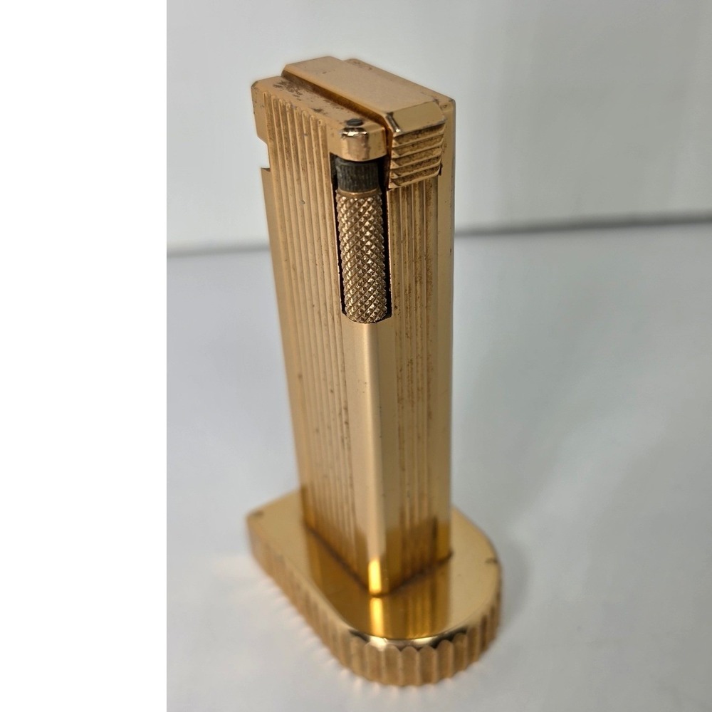 Vintage Prince Table Lighter Rocket Torch Gold Tone Ribbed Made in Japan MCM